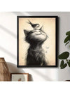 Whimsical Wall Art: A Bird Standing On A Cat's Head - Unframed Canvas Poster