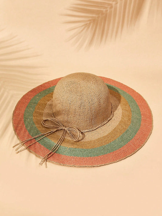 Introducing the Rainbow Stripe Bicolor Bowknot Woven Hat - the perfect vacation accessory! Made with vibrant rainbow stripes and a stylish bowknot detail, this hat adds a pop of color to any outfit while providing essential sun protection. You'll feel confident and fashionable on all your travels