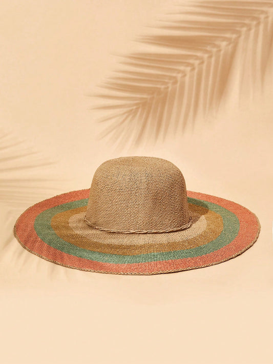 Rainbow Stripe Bicolor Bowknot Woven Hat: Your Perfect Vacation Accessory