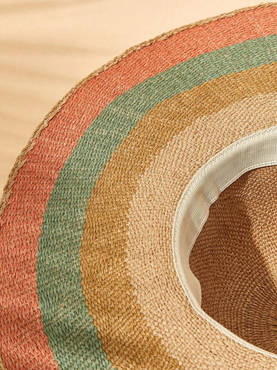 Rainbow Stripe Bicolor Bowknot Woven Hat: Your Perfect Vacation Accessory