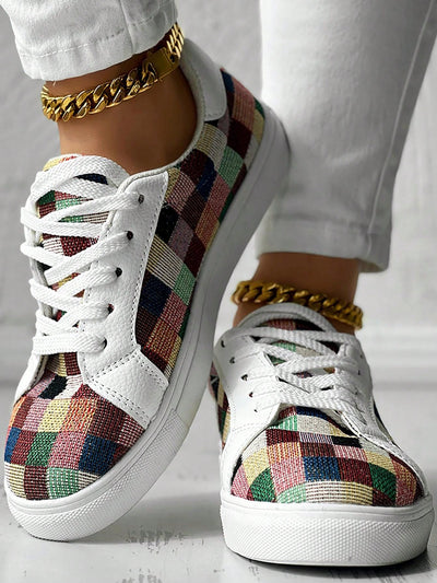 Colorful Plaid Print Lace-Up Sport Shoes: The Perfect Daily Wear Sneakers!