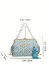 Pearl-Adorned Blue Embroidered Handbag: The Ultimate Evening Accessory for Parties and Special Occasions