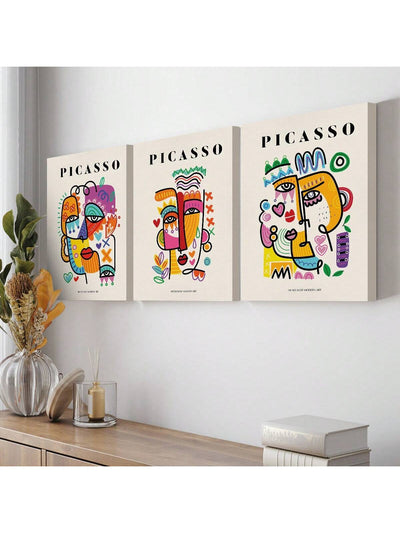 3 Piece Picasso Exhibition Canvas Poster Set - Modern Art Prints for Bedroom, Living Room, and Corridor Wall Décor