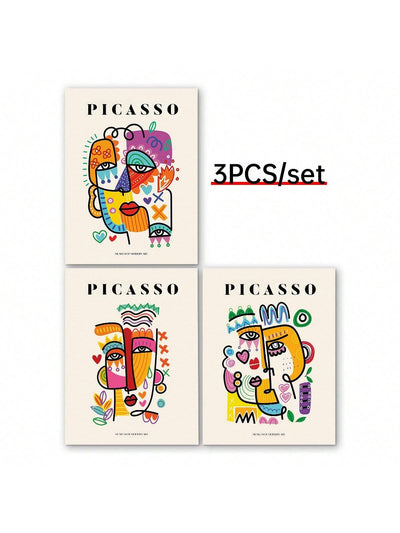 3 Piece Picasso Exhibition Canvas Poster Set - Modern Art Prints for Bedroom, Living Room, and Corridor Wall Décor