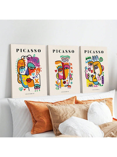 3 Piece Picasso Exhibition Canvas Poster Set - Modern Art Prints for Bedroom, Living Room, and Corridor Wall Décor