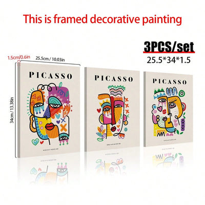 3 Piece Picasso Exhibition Canvas Poster Set - Modern Art Prints for Bedroom, Living Room, and Corridor Wall Décor