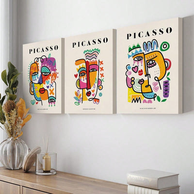 3 Piece Picasso Exhibition Canvas Poster Set - Modern Art Prints for Bedroom, Living Room, and Corridor Wall Décor