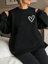 Leopard Heart Print Plus Size Sweatshirt for Women - Cozy Round Neck Long Sleeve Top