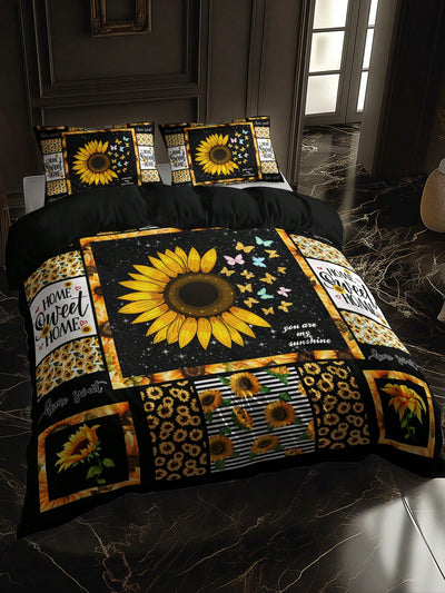 Sunflower Serenity: 3-Piece Rural Style Bedding Set with High-Definition Floral Print