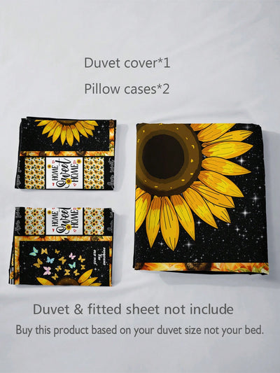 Sunflower Serenity: 3-Piece Rural Style Bedding Set with High-Definition Floral Print