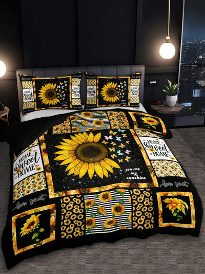 Sunflower Serenity: 3-Piece Rural Style Bedding Set with High-Definition Floral Print