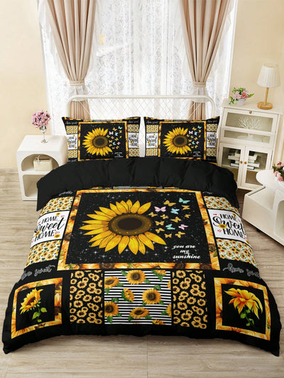 Sunflower Serenity: 3-Piece Rural Style Bedding Set with High-Definition Floral Print