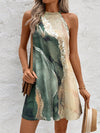 Sunset Dreams: Tropical Print Ombre Halter Neck Dress