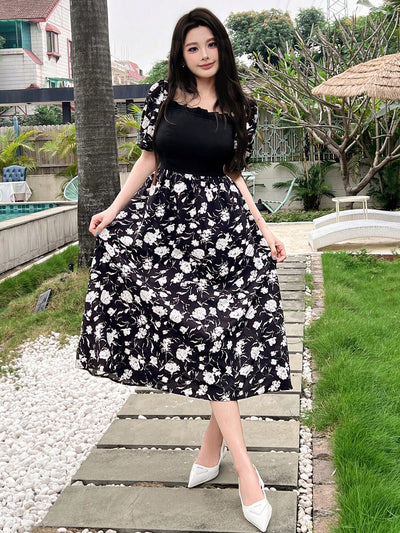 Floral Dream: Elegant Summer Holiday Dress with Puff Sleeves