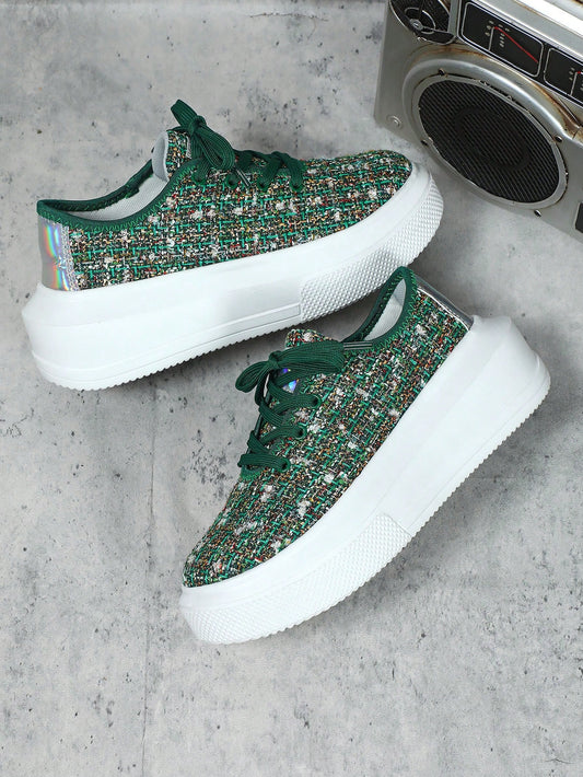 Vibrant and Versatile: Green Multicolored Woven Casual Shoes for Women