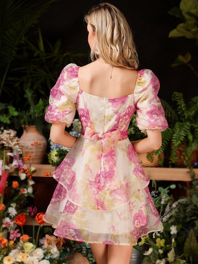 Frenchy Floral Fantasy: Women's Puff Sleeve Summer Dress