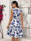 Blue Blossom: Simple Floral Print Twist Front A-Line Dress