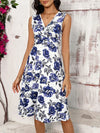 Blue Blossom: Simple Floral Print Twist Front A-Line Dress