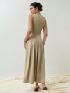 Chic Sleeveless Solid Color Long Dress with Gold Zipper Waist Detail