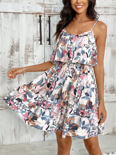 Romantic Flower Printed Off-The-Shoulder Ruffle Strap Summer Dress