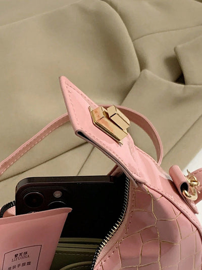 Vintage Crescent Handbag: One-Zipper PU Woven Bag for Women
