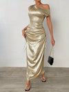 Priv-Elegant: Women's Metal Texture Asymmetrical Long Dress