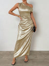 Priv-Elegant: Women's Metal Texture Asymmetrical Long Dress