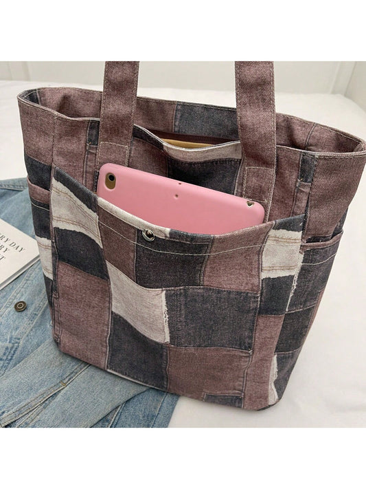 This multi-pocket canvas tote bag provides a stylish and functional carrying option for women. Its denim effect adds a fashionable touch while multiple pockets offer practical organization. Made with durable materials, this backpack is the perfect choice for a versatile and chic look.