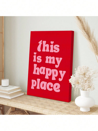 "This Is My Happy Place" Room Decor Wall Art - 70s Typography Aesthetic Positive Quotes in Pink and Red