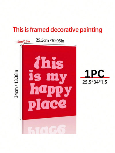 "This Is My Happy Place" Room Decor Wall Art - 70s Typography Aesthetic Positive Quotes in Pink and Red