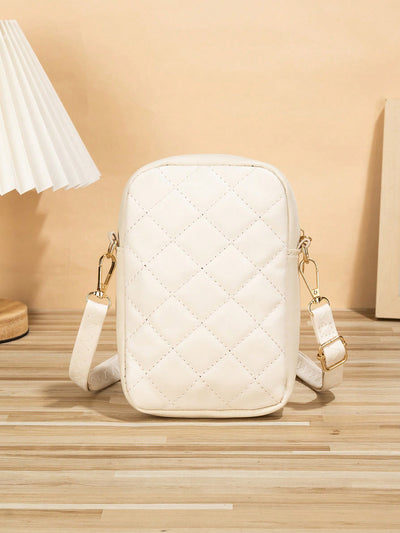 Diamond Grid Elegance: Bowknot Embroidery Crossbody Phone Bag for Women