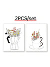 Chic Nordic Canvas Art Set: Coffee Cup & Floral Prints for Stylish Home Decor