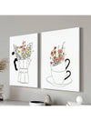 Chic Nordic Canvas Art Set: Coffee Cup & Floral Prints for Stylish Home Decor