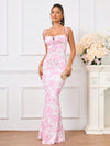 Blooming Beauty: Floral Print Tie Shoulder Mermaid Hem Maxi Cami Dress