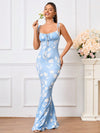 Blooming Beauty: Floral Print Tie Shoulder Mermaid Hem Maxi Cami Dress