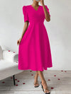 Effortlessly Chic: Solid Color V-Neck A-Line Dress with Waist Belt