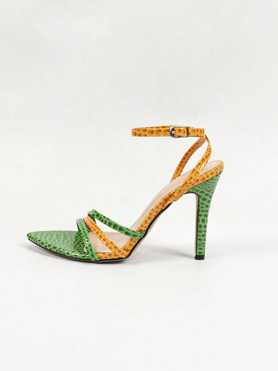 Chic Crocodile Pattern Color Block High Heels: The Perfect Party Sandals!