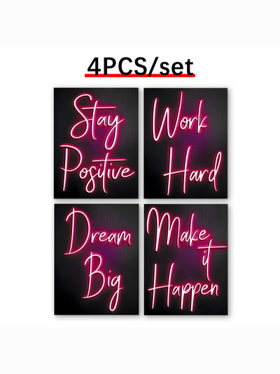 Motivational Red Neon Canvas Wall Art Set - Enhance Your Living Room and Bedroom Decor with Inspiring Prints!