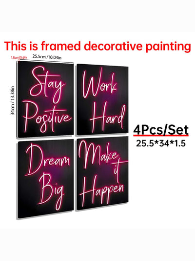 Motivational Red Neon Canvas Wall Art Set - Enhance Your Living Room and Bedroom Decor with Inspiring Prints!