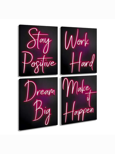 Motivational Red Neon Canvas Wall Art Set - Enhance Your Living Room and Bedroom Decor with Inspiring Prints!