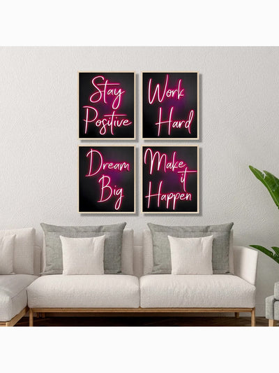 Motivational Red Neon Canvas Wall Art Set - Enhance Your Living Room and Bedroom Decor with Inspiring Prints!