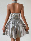 Sleek Silver Bowknot Belted Mini Dress: A Chic Addition to Your Wardrobe