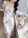 Nice Dreams: Summer Floral Printed Square Neck Short Sleeve Dress