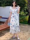 Nice Dreams: Summer Floral Printed Square Neck Short Sleeve Dress