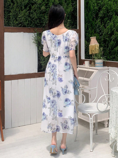 Nice Dreams: Summer Floral Printed Square Neck Short Sleeve Dress