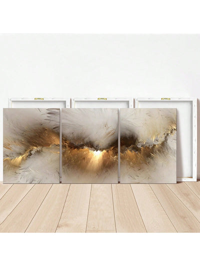 Gorgeous Golden Cloud Canvas Wall Art Set - 3pcs Modern Abstract Paintings for Home or Office Décor