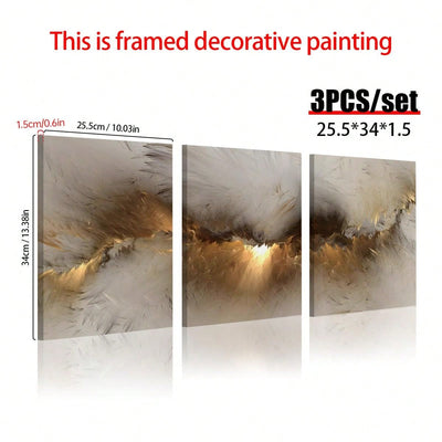 Gorgeous Golden Cloud Canvas Wall Art Set - 3pcs Modern Abstract Paintings for Home or Office Décor