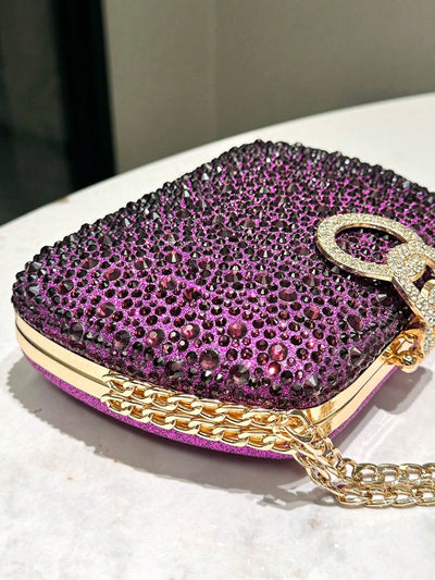 Royal Radiance: Purple Rhinestone Evening Clutch for Elegant Events