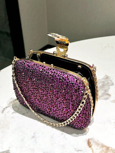 Royal Radiance: Purple Rhinestone Evening Clutch for Elegant Events