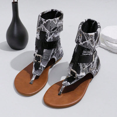 Stylish Summer Roman Sandals: Women's Fashionable Gladiator Sandals with Buckle Detail